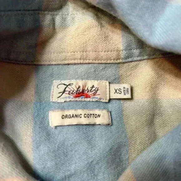 Faherty Women's Blue & Brown Plaid Button Up Shirt Organic Cotton Extra Small XS - Picture 11 of 12